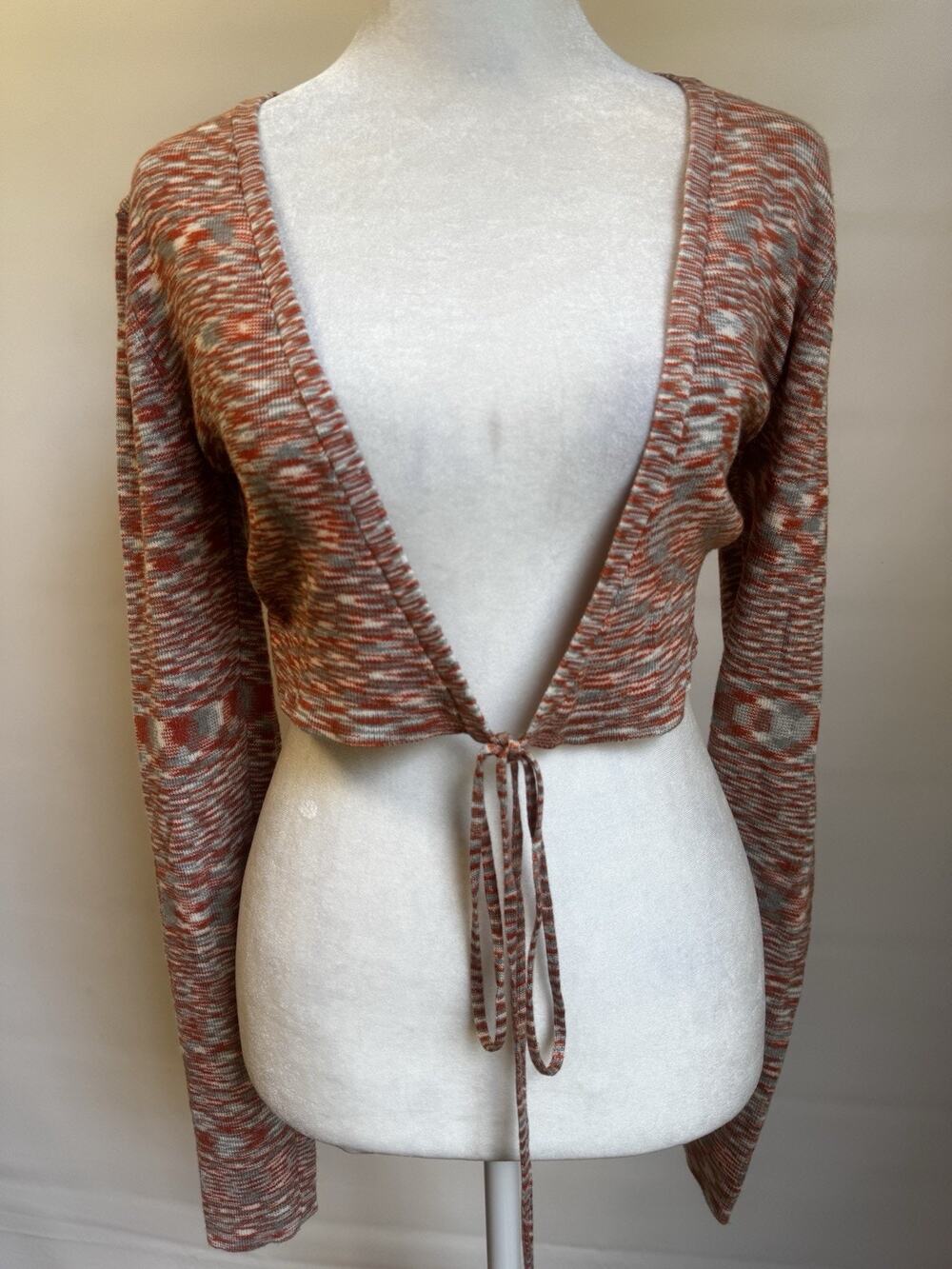 Cotton Candy LA Women’s Cropped Tie Front Cardigan Size M Orange Gray NWT